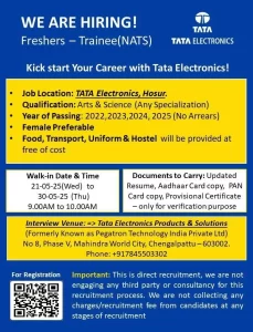 Tata Electronics Trainee Recruitment 2025 – Walk-in Interview