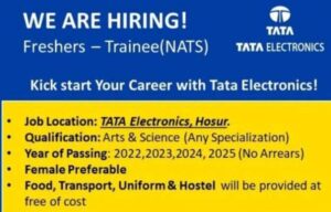 Tata Electronics Trainee Recruitment 2025 - Apply now for Arts & Science graduate trainee positions before 30 May 2025 at tataelectronics.com.