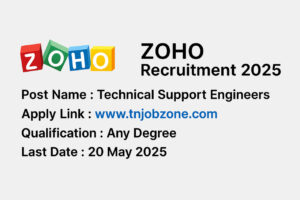 ZOHO Recruitment 2025 - Apply online for Technical Support Engineer positions in Chennai. Work in night shifts (US time zone) and help resolve customer technical queries at zoho.com.