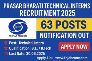 Prasar Bharati Technical Interns Recruitment 2025 Notification Out - South Zone