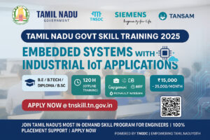 Tamil Nadu Govt Skill Training 2025 - Embedded Systems with Industrial IoT Certification Course Poster - Offline Training with Placement Support by TNSDC & Siemens
