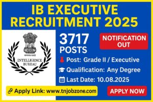IB Executive Recruitment 2025 – 3717 Vacancies | Apply Online Before 10 August | Intelligence Bureau Job Notification