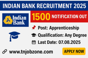 Indian Bank Apprenticeship Recruitment 2025 – 1500 Apprentice Vacancies, Last Date 07 August 2025, Apply Online Now