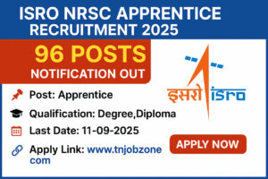 Official ISRO NRSC Apprentice Recruitment 2025 – Excellent opportunity to apply online for 96 Apprentice vacancies before 11-09-2025 at NRSC Hyderabad.