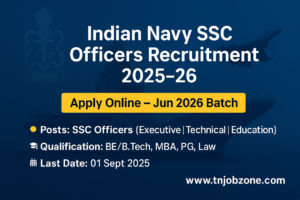 Indian Navy SSC Officers Recruitment 2025–26 notification – Apply Online for Jun 2026 batch, check eligibility, vacancies, age, salary & last date.