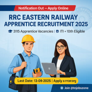 RRC Eastern Railway Apprentice Recruitment 2025 – Apply Online for 3115 Apprentice Vacancies, Last Date 13th September 2025