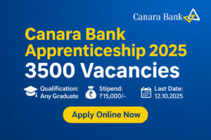Canara Bank Graduate Apprentice Recruitment 2025 – 3500 Vacancies | Bank Jobs 2025 | Apply Online | No Exam | Any Graduate Eligible | ₹15,000 Salary