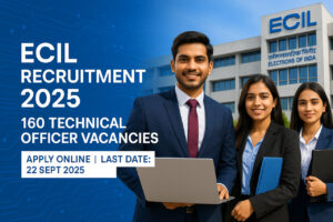 ECIL Recruitment 2025 – ECIL Hyderabad Company Building with Logo and Young Tamil Professionals Promoting 160 Technical Officer Vacancies – Apply Online Before 22 September 2025