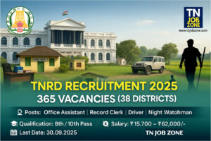 TNRD Recruitment 2025 – Tamil Nadu Govt Jobs Notification, 38 District Vacancies for Office Assistant, Driver, Record Clerk, Night Watchman, Last Date 30.09.2025 – Apply Online at www.tnrd.tn.gov.in