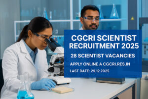 CGCRI Scientist Recruitment 2025 banner showing scientists working in a modern laboratory with text highlighting 28 Scientist vacancies.