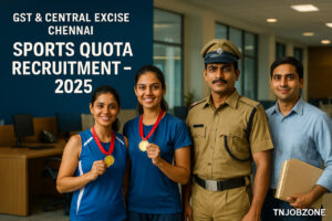 GST Chennai Sports Quota Recruitment 2025 website banner for Tax Assistant, Stenographer, Havaldar and MTS government jobs