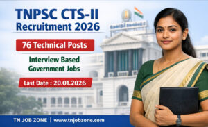 TNPSC CTS-II Recruitment 2026 banner showing 76 technical posts with interview-based government jobs and last date 20 January 2026 by TN Job Zone