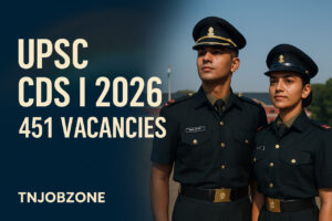 UPSC CDS I Recruitment 2026 Website Banner – Indian Defence Academy Cadets, 451 Vacancies, Premium Navy Blue Gold Theme | TNJOBZONE