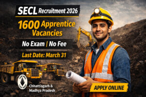 SECL Apprentice Recruitment 2026 notification image showing 1600 vacancies for Graduate and Technician Apprentice posts under Coal India Limited