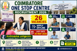 Coimbatore One Stop Centre Recruitment 2026 notification for 26 Case Worker IT Admin Security and Multipurpose Helper vacancies apply offline before 30 May 2026