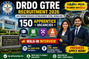 DRDO GTRE Recruitment 2026 Apprentice Trainee Walk-in Interview for 150 Vacancies