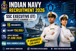 Indian Navy Recruitment 2026 notification for 15 IT Officer vacancies apply online