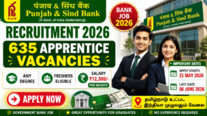 Punjab & Sind Bank Apprentice Recruitment 2026 Notification for 635 Apprentice Vacancies Apply Online