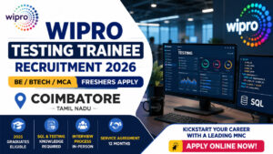 Wipro Testing Trainee Recruitment 2026 for BE BTech MCA Freshers in Coimbatore Tamil Nadu Apply Online IT Jobs Image
