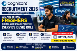 Cognizant Fresher Hiring 2026 Service Desk Role for Any Degree Graduates PAN India