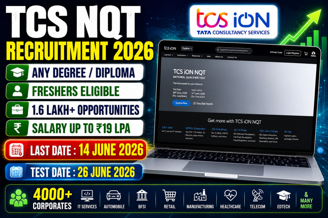 TCS NQT Recruitment 2026 Apply Online – Any Degree & Diploma Jobs ...