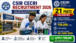 CSIR CECRI Recruitment 2026 featured image showing research scientists, CECRI laboratory, Project Associate and Project Assistant vacancies with salary up to ₹49,000 per month