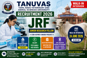 TANUVAS Recruitment 2026 Junior Research Fellow JRF Vacancy Notification Walk-in Interview Chennai Government Jobs