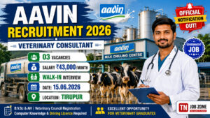 Aavin Tirupur Recruitment 2026 Veterinary Consultant Walk-in Interview Notification for 03 Vacancies