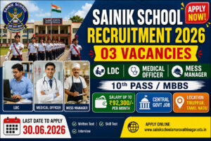 Sainik School Amaravathinagar Recruitment 2026 Notification for 03 LDC Mess Manager and Medical Officer Posts Apply Online Before 30 June 2026