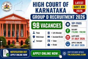 High Court of Karnataka Group D Recruitment 2026 Notification for 98 Peon Watchman Sweeper Lift Attender Vacancies Apply Online