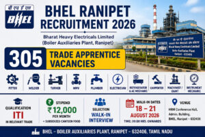 BHEL Ranipet Recruitment 2026 – 305 Trade Apprentice Vacancies for ITI Candidates