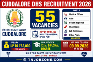 Cuddalore DHS Recruitment 2026 notification for 55 Medical Officer, ANM, Health Inspector, Pharmacist and Lab Technician vacancies
