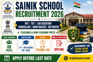 Sainik School Amaravathinagar Recruitment 2026 Notification for PGT TGT Laboratory Assistant Counsellor Band Master Art Master Posts