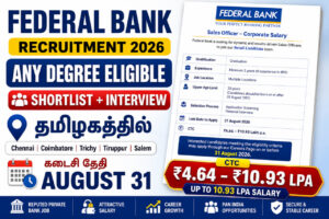 Federal Bank sales officer Recruitment 2026 | Any Degree | Shortlist + Interview | Up to ₹10.93 LPA