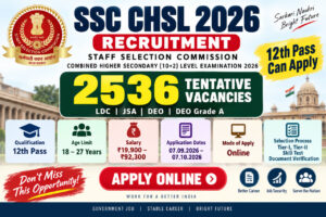 SSC CHSL 2026 Notification Out – 2536 Vacancies, 12th Pass Apply Online