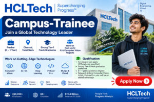 HCLTech Jobs 2026 Direct Test Hiring Campus Trainee Freshers Chennai