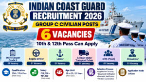 Indian Coast Guard Recruitment 2026 – 6 Vacancies for 10th and 12th Pass Candidates