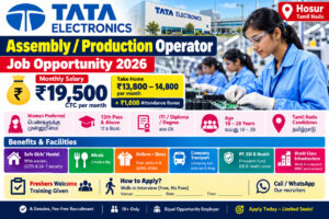TATA Electronics Jobs 2026 – Assembly Production Operator Jobs in Hosur for Freshers